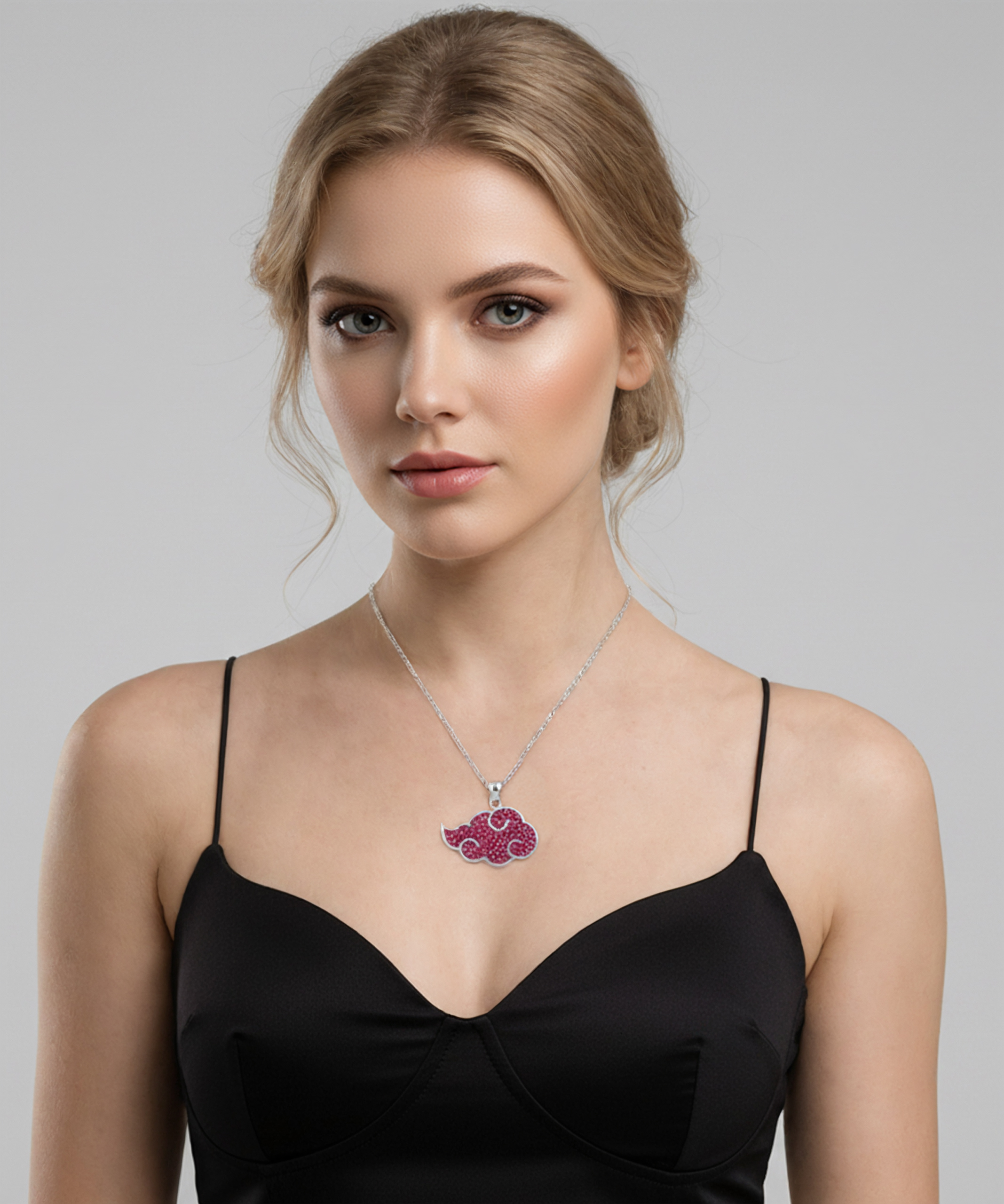 Alternative view of NARUTO SHIPPUDEN Akatsuki Cloud Necklace with Red Rubies